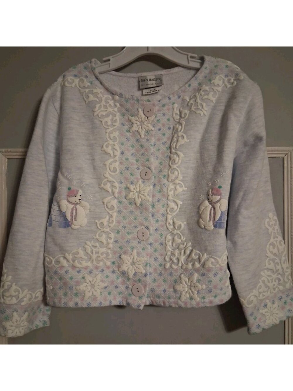 Spumoni 80s by Rose Cage Puff Print Polar Bears Igloo Button Jacket Small Vtg